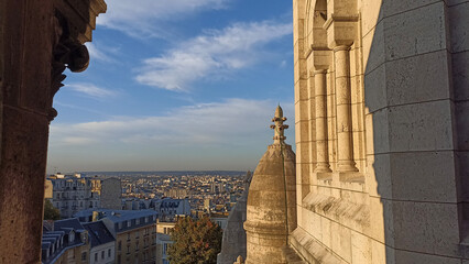 A panoramic view of Paris, France from the dome of the Sacre Coeur Basilica