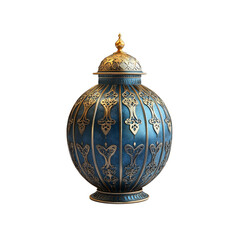 Ornate Blue and Gold Decorative Jar, Elegant Antique-Style Vessel