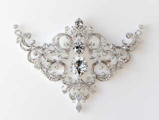 Obraz premium A decorative silver brooch adorned with sparkling gemstones and intricate designs.