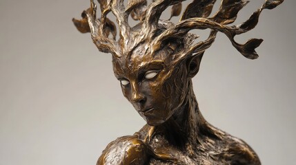 Bronze Sculpture of a Female Figure with Tree-like Branches as Hair