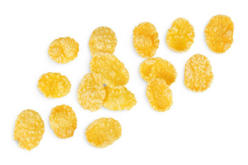 Cornflakes isolated on white background. Top view. Flat lay.