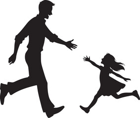  Silhouette happy girl running to meet her vector image