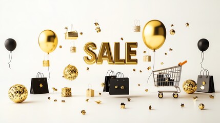 Festive sale concept with balloons and bags.