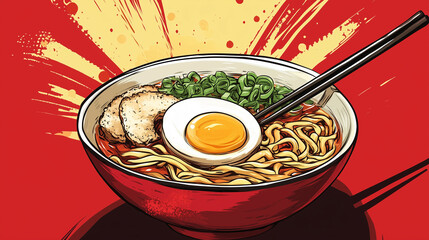 Vintage art ramen soup with egg and chopsticks poster 