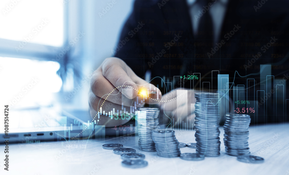 Poster money business financial graph diagram of coin. financial growth data or investment market profit ba