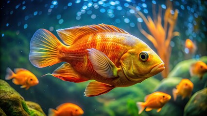 Aerial Aquarium Orange Oscar Fish Closeup