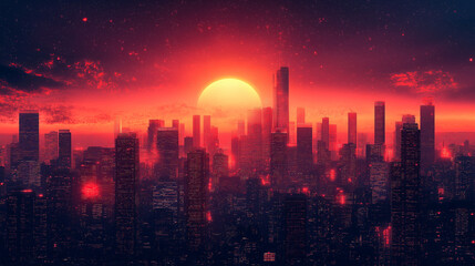Fototapeta premium illustration of a dreamy sunset over a city skyline