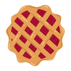 Sweet pie with berry jam. Autumn dessert, baked food. Vector isolated on white background