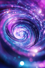 A digital rendering of a swirling vortex of purple and blue light