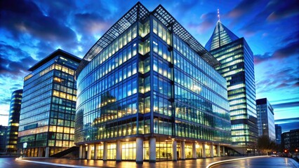 Blue-hued Corporate Building in London Showcasing Global Business and Financial Strength