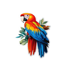 Fototapeta premium Vibrant Scarlet Macaw Parrot with Tropical Leaves Illustration