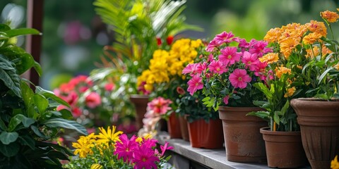 Ornamental plant flowers blooming beautifully on a terrace, enhancing the charm and appeal of the outdoor space, creating a vibrant and inviting atmosphere with lush ornamental plant flowers.