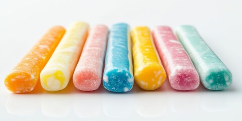 Tasty chewing gum sticks displayed in isolation on a white background, showcasing the vibrant colors and appealing textures of these delicious chewing gum options for all gum lovers.