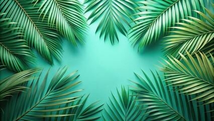 A vibrant, tropical backdrop featuring lush palm leaves arranged in a starburst pattern, creating a captivating visual display of nature's beauty.