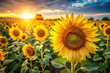 Fototapeta premium Closeup of Sunflower Field with Vibrant Yellow Blooms Isolated on a Transparent Background for Food Photography