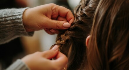 Fototapeta premium Close-up shot of person braiding hair with expertise