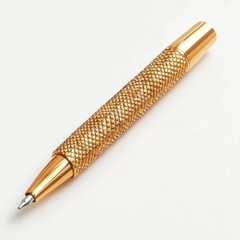 A sleek gold pen with a textured grip, designed for writing and note-taking.
