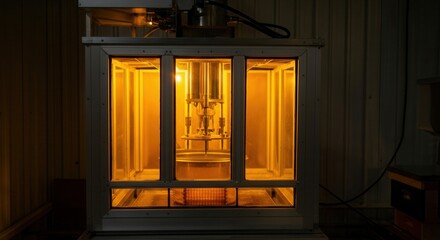 Industrial printer creating resin prototype at night