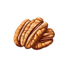 Delicious Pecan Nuts, Close-up Illustration of Two Pecans