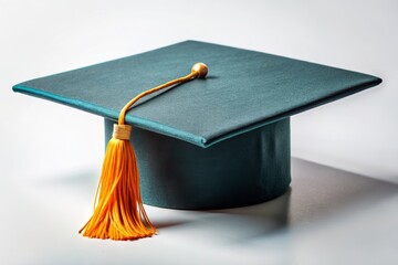 A Vibrant Graduation Cap Adorned with Bright Yellow Tassel Against a Simple Background, Perfect for Celebrating Academic Achievements and Milestones