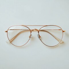 A pair of stylish, minimalist eyeglasses with a gold frame and clear lenses.