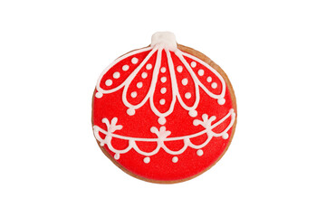 Homemade gingerbread cookie „Christmas tree ornament“ on white, isolated Christmas handmade gingerbread cookie „Christmas tree ornament“ on white background, Christmas dessert, top view, flat lay, PNG