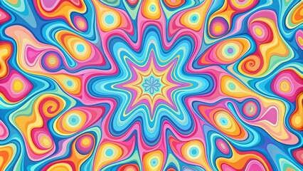 Fototapeta premium A Whimsical and Psychedelic Liquid Backdrop Featuring Retro-Style Colorful Shapes and Swirls for Creative Projects