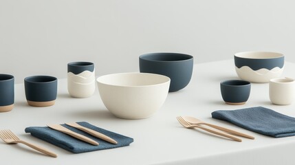 Handmade ceramics custom tableware sets crafted for special occasions, each piece tailored with unique glazes and motifs reflecting personal taste, Photorealistic