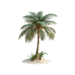 Obraz premium Single Palm Tree on a Small Sandy Island, Tropical Paradise, Summer Vacation
