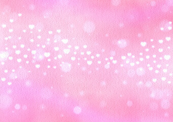 Hand-drawn white hearts on pink background Watercolor