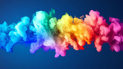 Fototapeta premium A vibrant cloud of smoke amidst a dark blue sky during a rainbow - colorful image. Rainbow Smoke Clouds. Illustration