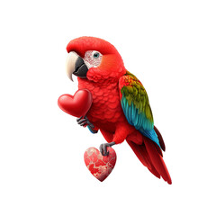 Fototapeta premium Scarlet Macaw Holding a Whole Heart and a Broken Heart