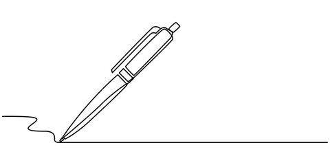 Pen Signature Continuous Line Icon. Continuous one line drawing writing pen isolated minimalist linear illustration made of single line vector illustration. One continuous line drawing of pen writing 