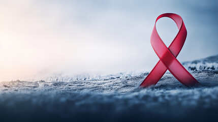 World AIDS Day template banner with red HIV ribbon on ground texture background with respectful and uplifting design conveys hope, support, and global unity.