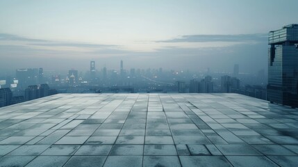 Fototapeta premium Empty square floor with city skyline background, Urban intersection with architectural diversity, dynamic composition