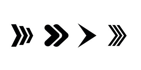 Set of arrow icons in black featuring various shapes and directions.