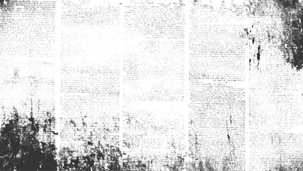 Vector white and black newspaper paper grunge vintage old aged texture. Vintage grunge newspaper collage background. Newspaper with old grunge vintage unreadable paper texture background.