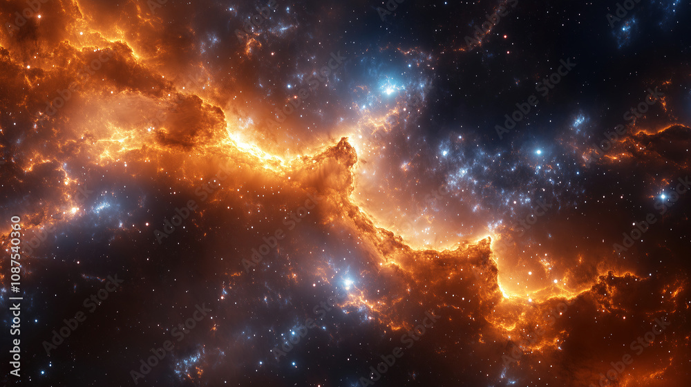 Poster an awe-inspiring view of a cosmic nebula illuminated by stars and surrounded by the vast dark univer