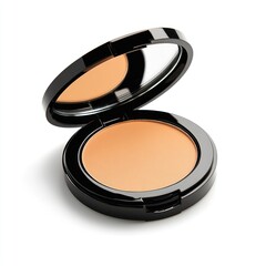 A compact makeup product with a smooth, orange-toned powder inside.