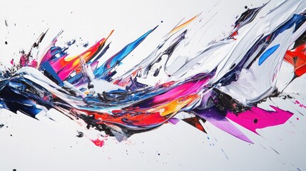 A fusion of liquid paint trails and angular geometric shapes, reflecting the dance between fluidity and rigid structure in art.