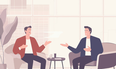 Obraz premium Minimalist Flat Vector Business Discussion in Modern Office Setting
