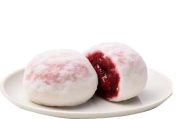 Close up of Red bean Daifukumochi daifuku mochi rice flour Japanese dessert on transparent background