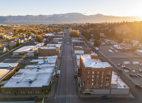 Ely, Nevada, USA - November 6th 2024: The main street of Ely, Nevada, along US Route 50, the loneliest road in the USA. Small businesses, and Famous Hotel Nevada and Casino.