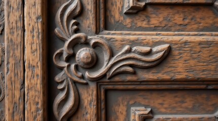 Detailed wooden carving on an antique door panel