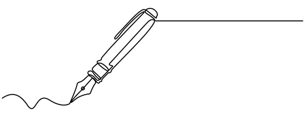 Pen Signature Continuous Line Icon. Continuous one line drawing writing pen isolated minimalist linear illustration made of single line vector illustration. One continuous line drawing of pen writing 