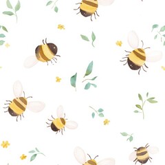 seamless pattern with watercolor cute animals cartoon drawing kids pattern
