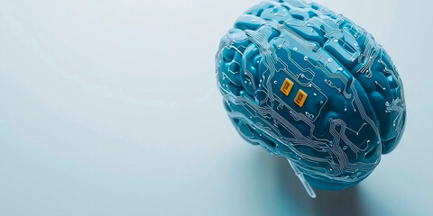 Brain in Global network, representing digital connections with interconnected circuits and nodes, symbolizing human and ai connection.  Background. 