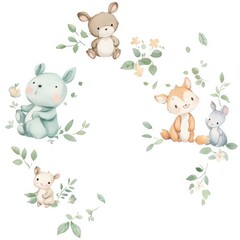 Obraz premium seamless pattern with watercolor cute animals cartoon drawing kids pattern