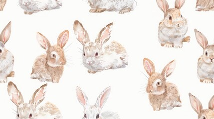 Fototapeta premium seamless pattern with watercolor cute animals cartoon drawing kids pattern