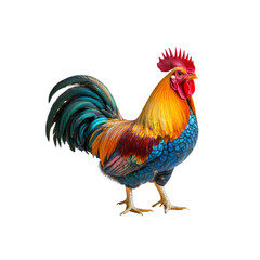 Fototapeta premium Majestic Rooster Vibrant Plumage, Isolated on Black